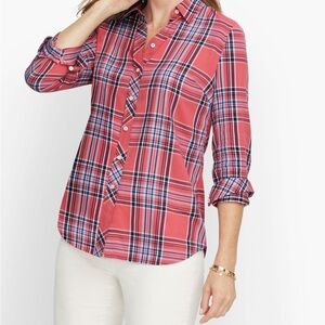 Talbots Red and Blue Plaid Button-Down Shirt